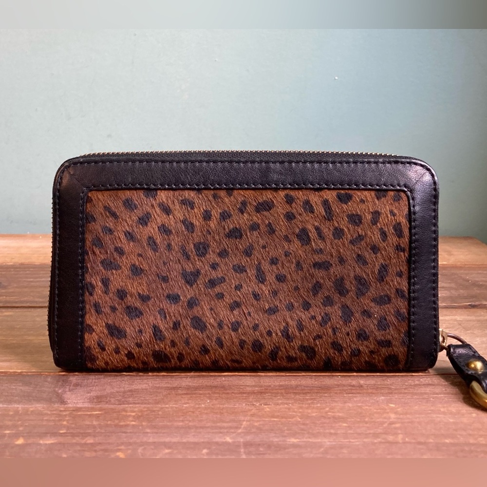 Banana Republic Hair On Leopard Print Leather Zip Wallet
